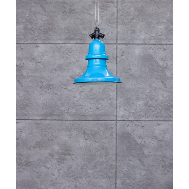 Industrial Industrial Enamel Ceiling Lamp in Dark Blue, 2000s For Sale - Image 3 of 10