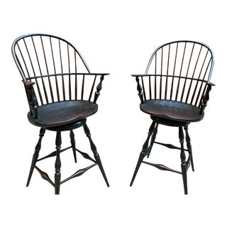 1990s Swivel Windsor Barstools With Crackle Finish- a Pair For Sale