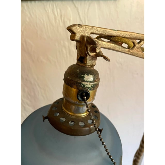 Gold Early 20th Century Art Deco Floor Bridge Lamp With Painted Shade For Sale - Image 8 of 12