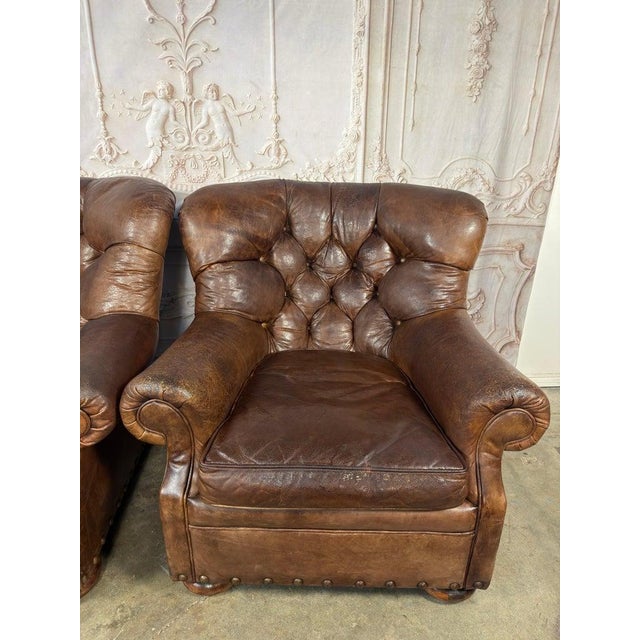 Pair of English Library Club Chairs in Hand-Finished Cognac Leather For Sale - Image 4 of 18