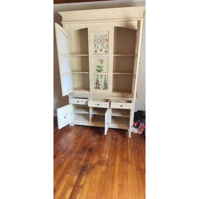 Distressed Antique White French Country Style China Cupboard Hutch With Shelves and Drawers For Sale In Jacksonville, FL - Image 6 of 10