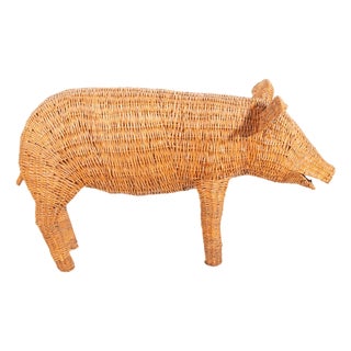 Large Wicker Pig Sculpture by M.Lopez Torres, 1974 For Sale