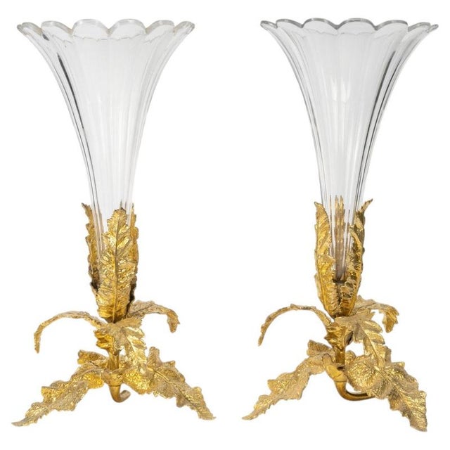 Napoleon III Crystal and Gilded Bronze Horns, 1800s, Set of 2 For Sale - Image 8 of 8