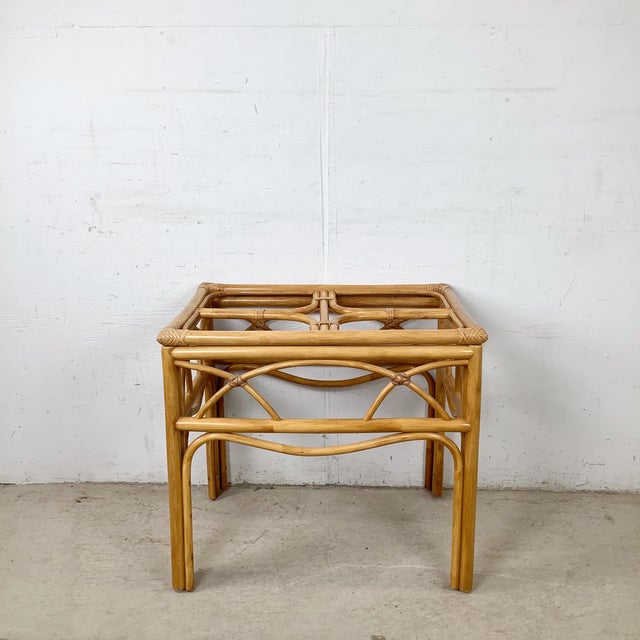 Vintage Bent Rattan & Glass Side Table With Arch Apron Detail, Circa 1970s–1980s For Sale - Image 4 of 12