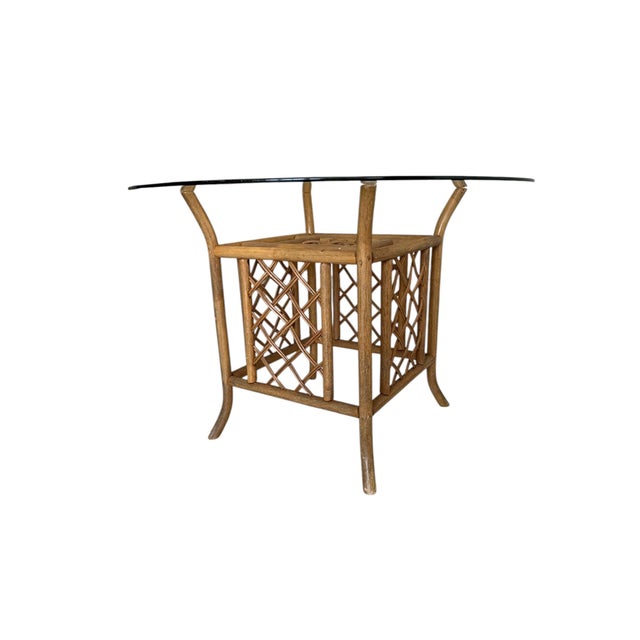 Mid 20th Century Rattan Latticed Dining Set With Glass Top Table For Sale - Image 14 of 16