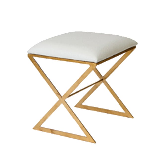 2020s Matthew Izzo Home - X Side Stool in Cream Ostrich Upholstery and Gold Leaf Base For Sale - Image 5 of 5