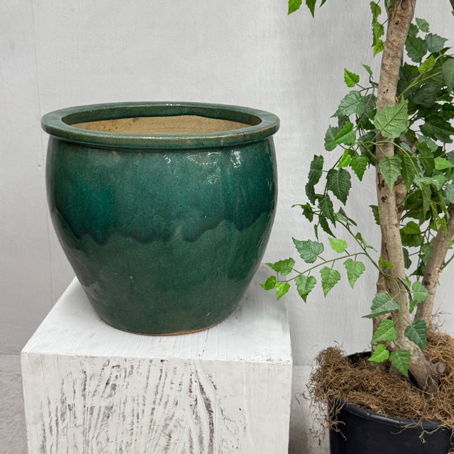 "About This Piece About This Piece Saturated with the depth of a forest after rain, this green-glazed ceramic planter...