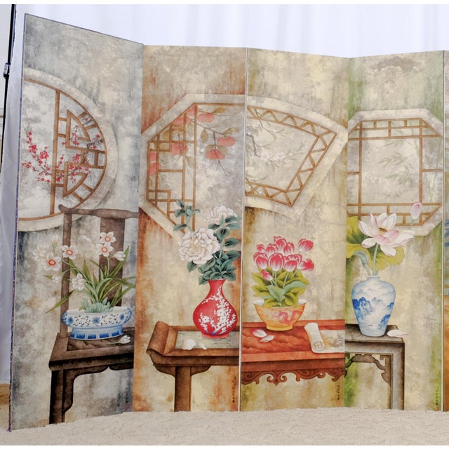 Late 20th Century Excellent Condition Artist Stamped and Signed Modern Chinese Style 8-Panel Byobu Folding Divider Screen...