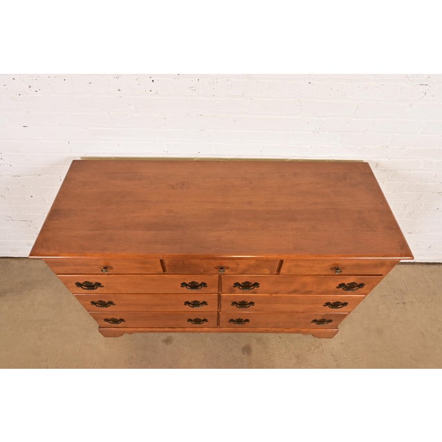 Ethan Allen American Colonial Solid Maple Nine-Drawer Dresser or Chest of Drawers, Circa 1970s For Sale - Image 9 of 12