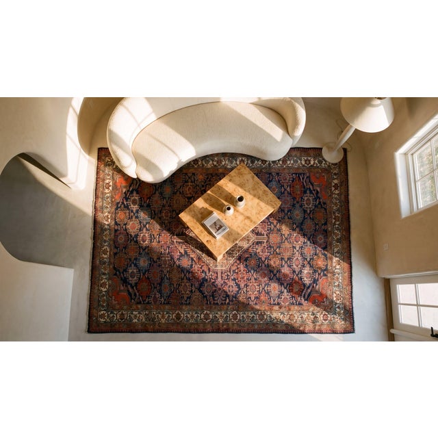 Traditional Navy Background With Fine Medallion Centre in a Geometric Design Persian Bibikabad Rug For Sale - Image 9 of 9