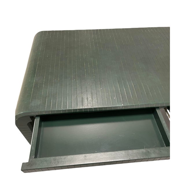 Karl Springer Karl Springer Signed Leather Wrapped Waterfall Desk For Sale - Image 4 of 12