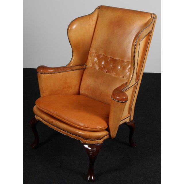 Danish Leather Lounge Chair with Baroque Style Legs, 1930s For Sale - Image 3 of 8