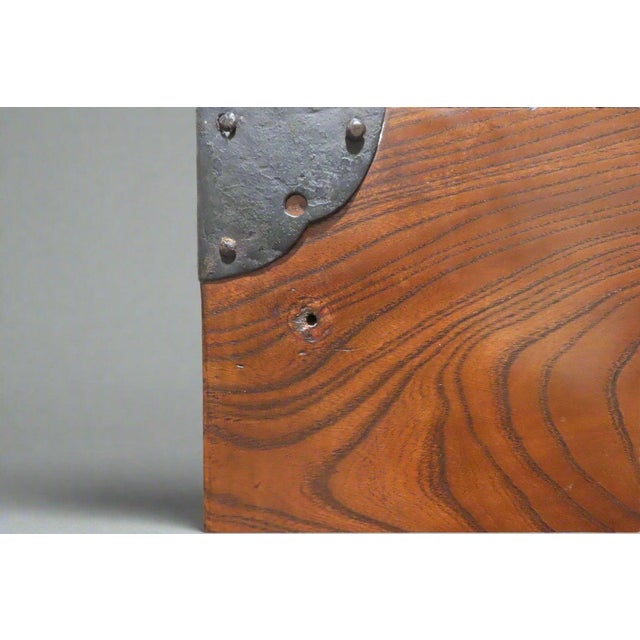 Chestnut Gorgeous Antique Japanese Flip Down Chest With Unique Wrought Iron Hardware and Interior Drawers For Sale - Image 8 of 11