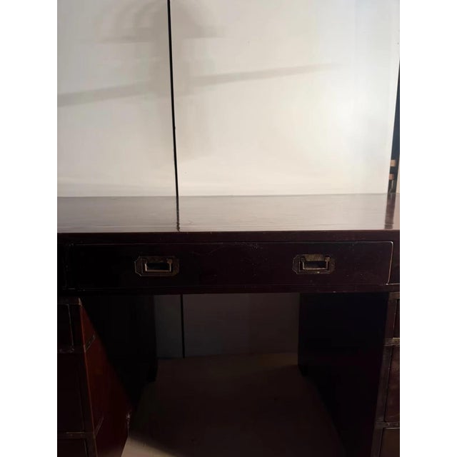 Modern Colonial Mahogany Desk with Brass Fittings, 1990s For Sale - Image 3 of 13