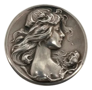 1900-1909 Art Nouveau Sterling Silver Profile Portrait Pin Young Beauty