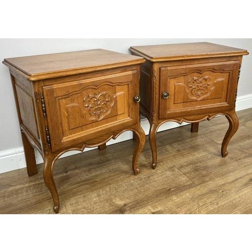 This elegant pair of Vintage French Louis bedside tables showcases refined craftsmanship with beautifully carved detailing...