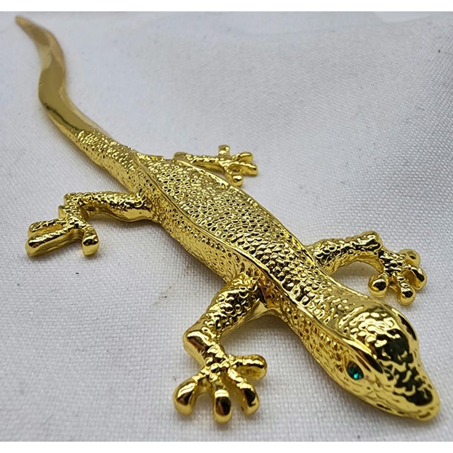 1980s Elegant Brass Gecko Desk Letter Opener With Rhinestone Eyes For Sale - Image 6 of 6