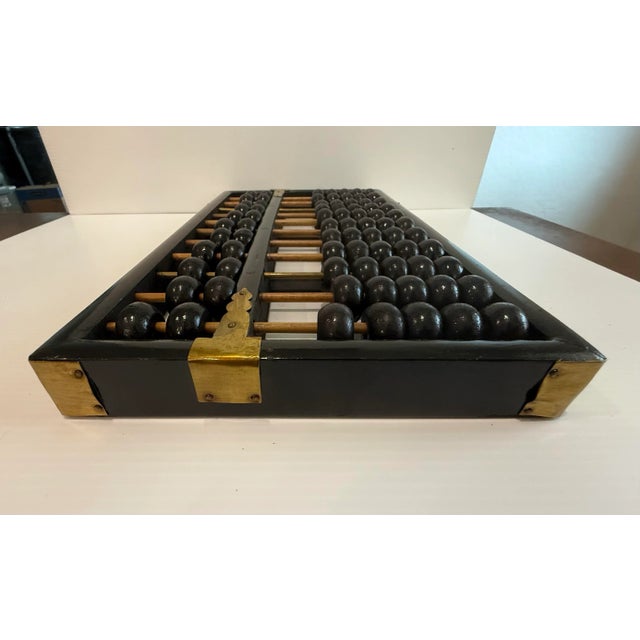 Vintage Chinese Lotus-Flower Brand Suanpan Abacus With Brass Accents Brass 11 Rows 77 Beads For Sale In Phoenix - Image 6 of 12