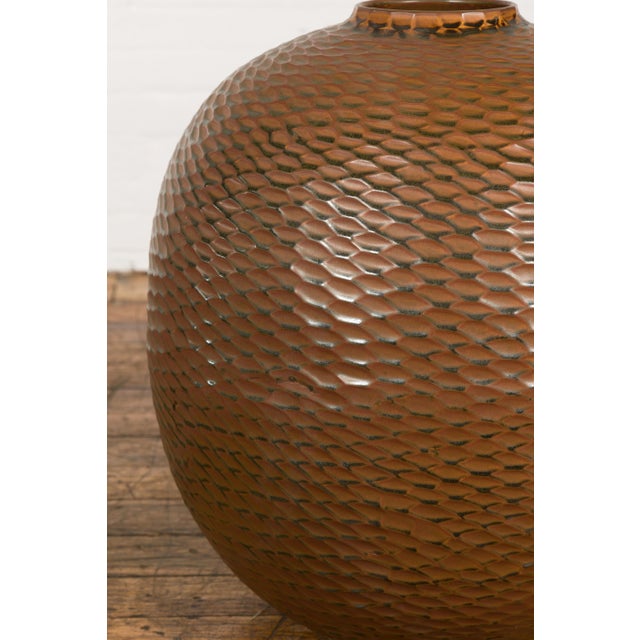 Brown Prem Collection Handcrafted Brown Vase with Textured Honeycomb Style Motifs For Sale - Image 8 of 12