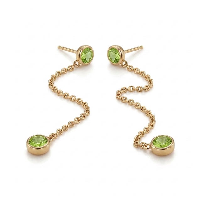 Not Yet Made - Made To Order Peridot Minimalist Drop Chain Earrings - 925 Sterling Silver Handmade Earrings - A Pair For Sale - Image 5 of 5
