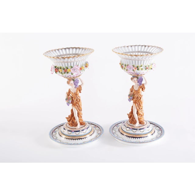 Pair gilt gold and glazed porcelain Limoges decorative tableware pieces with interior / exterior painted design details....