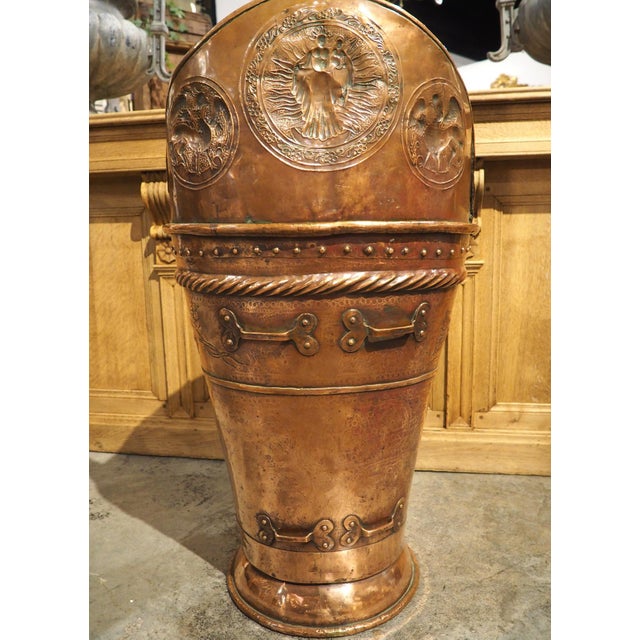 Highly Worked 19th Century Ceremonial Repousse Copper Hotte From France For Sale - Image 13 of 16