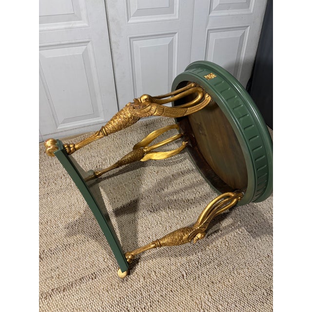 Wood Late 20th Century Green Painted Wood and Gilt Bronze Gueridon Table With Swan Motif Legs For Sale - Image 7 of 11