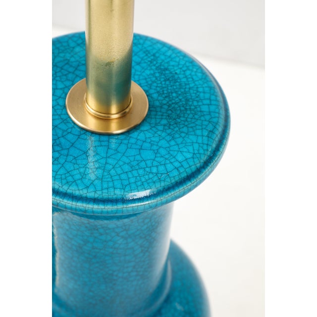 Cerulean Blue crackle Glazed Ceramic Lamps - a Pair For Sale - Image 10 of 11