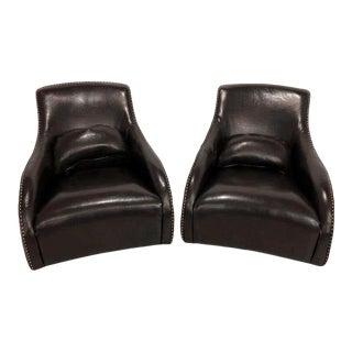 1990s Vintage Dark Brown Leather Rocking Club Chairs - a Pair For Sale