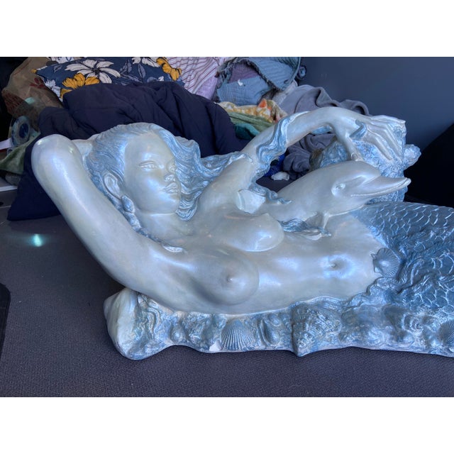 Coffee Vintage Mid Century Modern Sculptural Nude Mermaid Coffee Table and Dolphin For Sale - Image 8 of 18