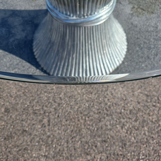 Vintage Italian Postmodern Sculptural Fluted Silver Pedestal Dining Table With Glass Top, Circa 1980s–1990s For Sale In Washington DC - Image 6 of 8