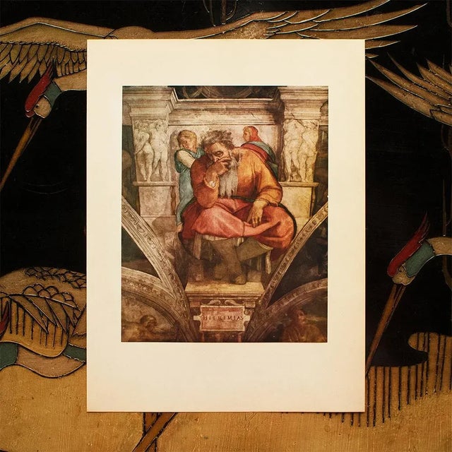 Renaissance 1953 After Michelangelo "The Prophet Jeremiah", Vintage Full-Color Print For Sale - Image 3 of 8