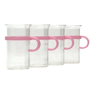 1980s Hot Beverage Glasses With Pink Carriers by Bodum - Set of 4