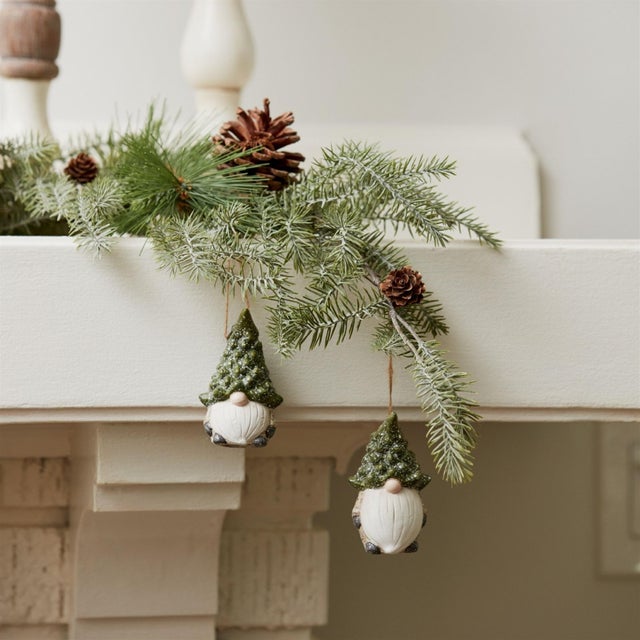 Contemporary Terra Cotta Gnome with Pine Tree Hat Ornament (Set of 6) For Sale - Image 3 of 3