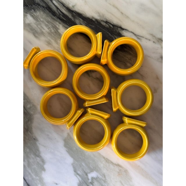 American Vintage Italian Yellow Ceramic Napkin Rings - Set of 8 For Sale - Image 3 of 14