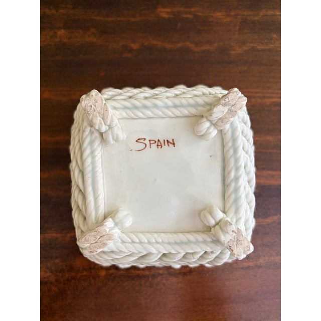 White French Country White Ceramic Woven Rope Cachepot Basket For Sale - Image 8 of 8
