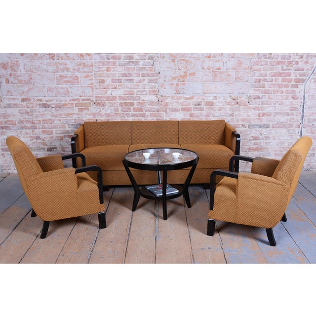 Czech Art Deco Sofas and Lounge Chairs in Beech and Oak attributed to Jindrich Halabala for Up Závody, 1930s, Set of 3 For Sale - Image 15 of 18