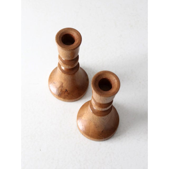 Farmhouse Vintage Handmade Wooden Candlestick Holders Pair For Sale - Image 3 of 10