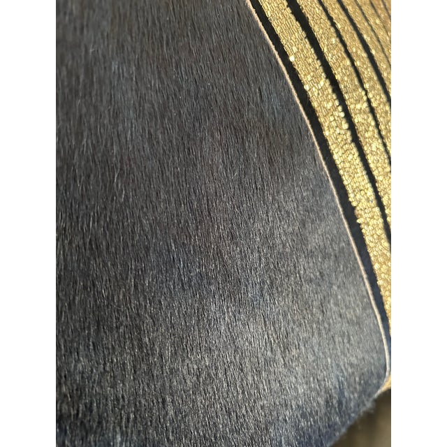22" Callisto Home Beaded Hair-on-Hide and Navy Velvet Pillows - A Pair For Sale - Image 4 of 6