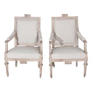 Pair of Early 20th Century Swedish Gustavian Style Carved Armchairs For Sale