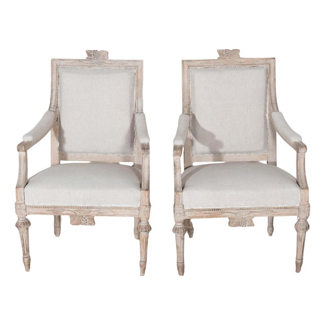 Pair of Early 20th Century Swedish Gustavian Style Carved Armchairs For Sale