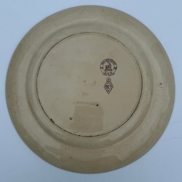 Antique brown transferware plate, part of the "Melbourne" pattern, produced by Gildea & Walker Potteries in Tunstall,...