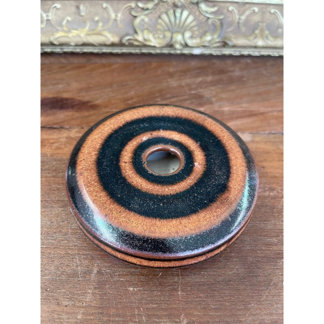 Signed Hank Greer Studio Pottery Donut Vase With Brown and Black Oxide Rings. For Sale In Seattle - Image 6 of 7