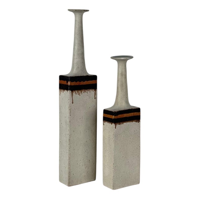 Vintage Italian Glazed Ceramic Vases by Bruno Gambone, 1970s, Set of 2 For Sale