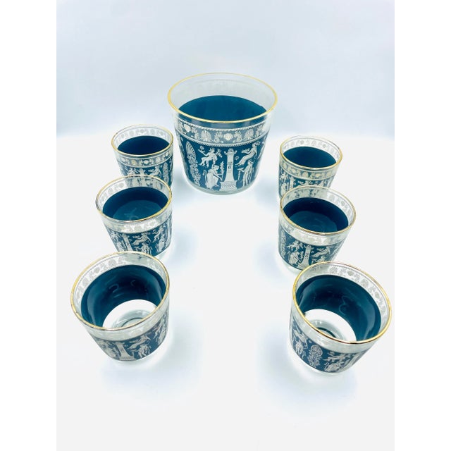 Cornflower Blue Mid 20th Century Jeannette "Hellenic" Jasperware-Style Cocktail Set- 7 Pieces For Sale - Image 8 of 13