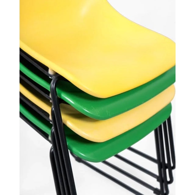 Stackable Green and Yellow Chairs in Iron, 1950s, Set of 4 For Sale - Image 11 of 12