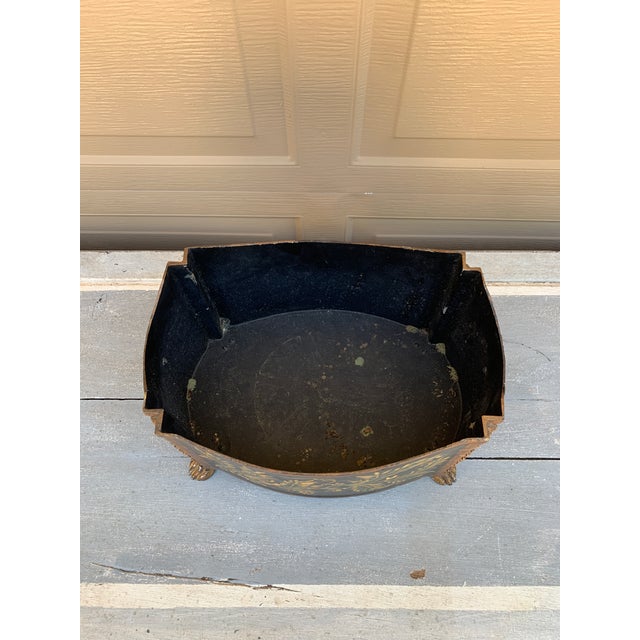 Metal French Neoclassical Black & Gold Cachepot Planter Vase With Lion Heads and Paw Feet For Sale - Image 7 of 7