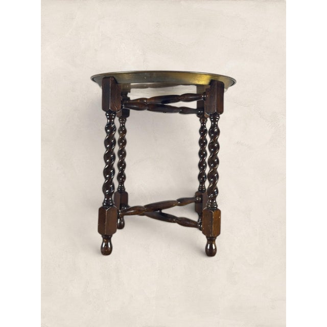Antique English Barley Twist Table With Brass Top For Sale - Image 4 of 5