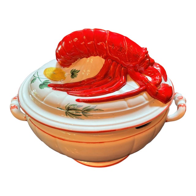 Mid-Century Large Ceramic Lobster-Topped Italian Soup Tureen For Sale