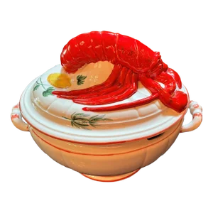 Mid-Century Large Ceramic Lobster-Topped Italian Soup Tureen